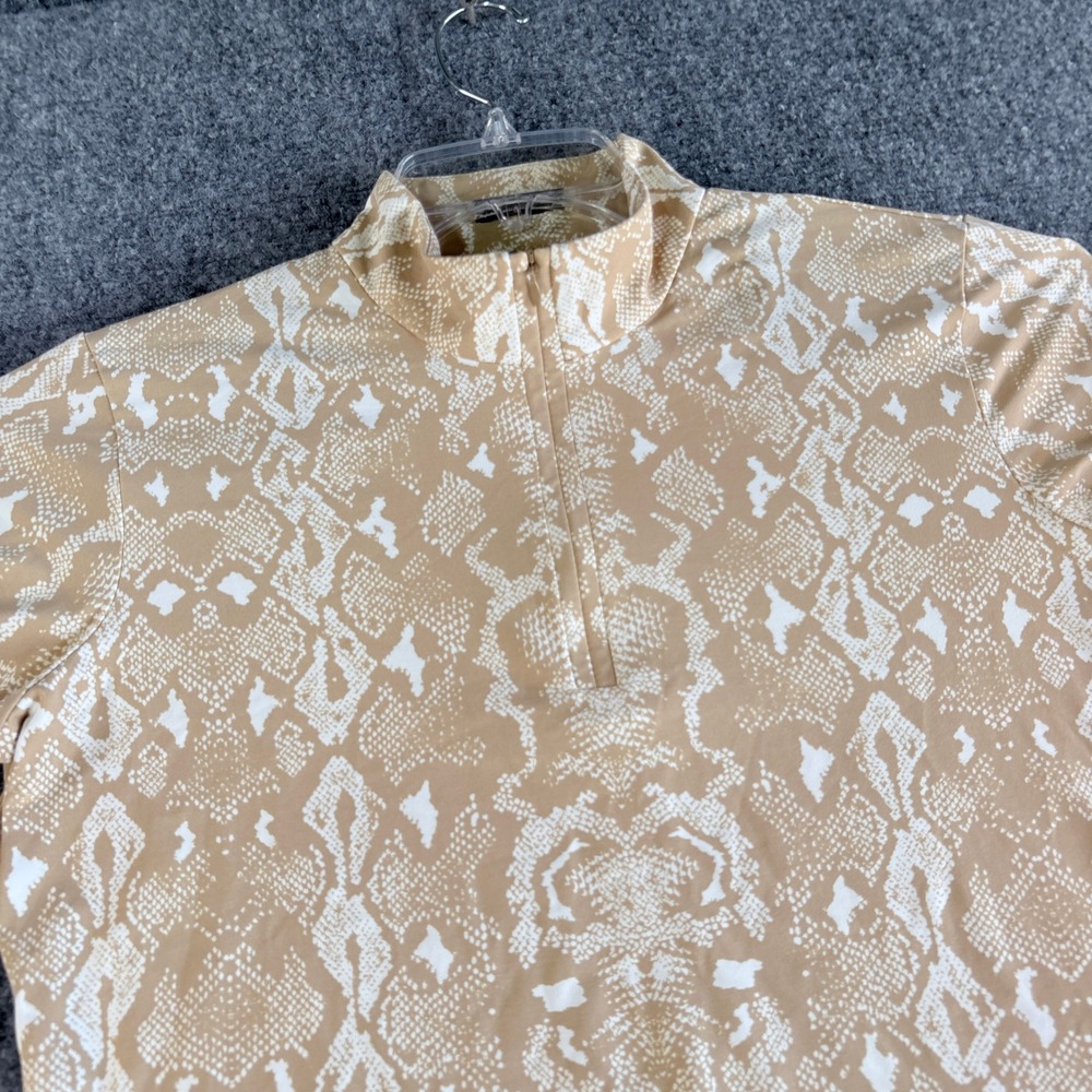 J. McLaughlinTan Snakeskin Print Quarter Zip Pullover Long Sleeve Mock Neck Top